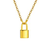 Stainless Steel Jewelry Necklace, 304 Stainless Steel, Lock, Vacuum Ion Plating, fashion jewelry & for woman, golden, 6x11.40mm, Length:Approx 17.1-19.1 Inch, Sold By PC