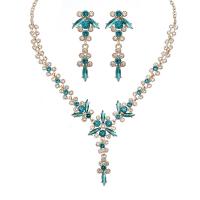 Rhinestone Jewelry Sets earring & necklace Zinc Alloy plated three pieces & fashion jewelry & for woman & with rhinestone nickel lead & cadmium free 65mm 85mm Length 47 cm Sold By Set