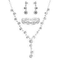 Zestawy biżuterii Rhinestone, bransoletka & kolczyk & naszyjnik, Mosiądz, Platerowane w kolorze srebra, biżuteria moda & dla kobiety & z kamieniem, srebro, bez zawartości niklu, ołowiu i kadmu, sprzedane przez Ustaw