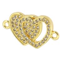 Cubic Zirconia Micro Pave Brass Connector, Heart, gold color plated, DIY & micro pave cubic zirconia & 1/1 loop, golden, nickel, lead & cadmium free, 19.50x11x2mm, Hole:Approx 1mm, Sold By PC