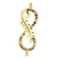 Cubic Zirconia Micro Pave Brass Connector, Infinity, gold color plated, DIY & micro pave cubic zirconia & 1/1 loop, multi-colored, nickel, lead & cadmium free, 27.50x9x2mm, Hole:Approx 1mm, Sold By PC