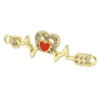 Cubic Zirconia Micro Pave Brass Connector, Heart, gold color plated, DIY & micro pave cubic zirconia & enamel & 1/1 loop, golden, nickel, lead & cadmium free, 31x9x3mm, Hole:Approx 1mm, Sold By PC