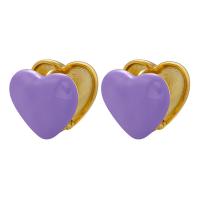 Brass Stud Earring Heart plated for woman & enamel Sold By Pair