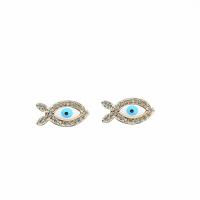 Cubic Zirconia Micro Pave Brass Earring Fish gold color plated micro pave cubic zirconia & for woman & enamel Sold By Pair