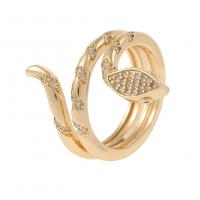 Cubic Zirconia Micro Pave Brass Ring Snake gold color plated Adjustable & micro pave cubic zirconia & for woman 22mm Sold By PC