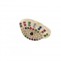 Cubique anneau en laiton Circonia Micro Pave, œil, Placage de couleur d'or, Réglable & pavé de micro zircon & pour femme, multicolore, Vendu par sac