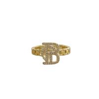 Cubic Zirconia Micro Pave Brass Ring, Letter B, gold color plated, Adjustable & micro pave cubic zirconia & for woman & hollow, Sold By Bag