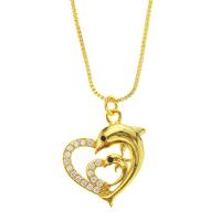 Cubic Zircon Micro Pave Brass Necklace Heart gold color plated & micro pave cubic zirconia & for woman gold Length Approx 17.7 Inch Sold By PC
