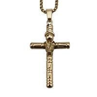 Titanium Steel Pendants, Cross, gold color plated, 60mm, Sold By PC