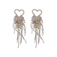 Brass Tassel Earring with Seedbead Heart plated for woman & with rhinestone Sold By Pair