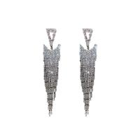 Brass Tassel Earring Triangle plated for woman & with rhinestone & hollow Sold By Pair