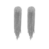 Fashion Fringe Earrings, Glass Rhinestone, Tassel, fashion jewelry & for woman, more colors for choice, 28x120mm, Sold By Pair