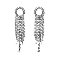 Rhinestone Tassel Earring with Zinc Alloy micro pave cubic zirconia & for woman Sold By Pair