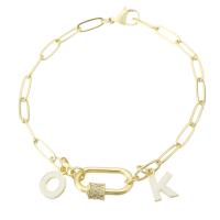 Bracelet cubique en laiton zircon pavent, Placage de couleur d'or, pavé de micro zircon & pour femme & émail, Longueur:Environ 7.7 pouce, Vendu par PC