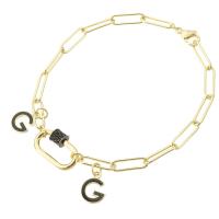 Bracelet cubique en laiton zircon pavent, Placage de couleur d'or, pavé de micro zircon & pour femme & émail, Longueur:Environ 8.5 pouce, Vendu par PC