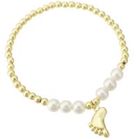 Brass Bracelet & Bangle, with Shell Pearl, Foot, gold color plated, for woman, Length:Approx 7 Inch, Sold By PC