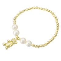 Brass Bracelet & Bangle, with Shell Pearl, Bear, gold color plated, for woman, Length:Approx 7 Inch, Sold By PC