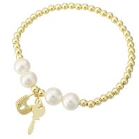 Bracelets en laiton, avec Shell Pearl, Blocage et clé, Placage de couleur d'or, pour femme, Longueur Environ 7 pouce, Vendu par PC