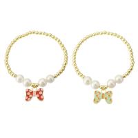 Brass Bracelet & Bangle, Bowknot, gold color plated, for woman & enamel, more colors for choice, Length:Approx 7 Inch, Sold By PC