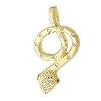 Cubic Zirconia Micro Pave Brass Pendant, Snake, gold color plated, micro pave cubic zirconia, 13x24.50x6.50mm, Hole:Approx 3mm, Sold By PC