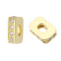 Brass Spacer Beads, Square, gold color plated, micro pave cubic zirconia, 7x10x3mm, Sold By PC