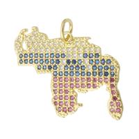 Cubic Zirconia Micro Pave Brass Pendant, Map, gold color plated, micro pave cubic zirconia, multi-colored, 25x20x1.50mm, Hole:Approx 3mm, Sold By PC