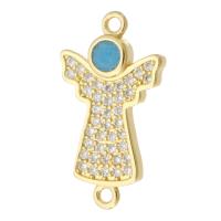 Cubic Zirconia Micro Pave Brass Connector, Angel, gold color plated, micro pave cubic zirconia & for woman, 10x18.50x2.50mm, Hole:Approx 1mm, Sold By PC