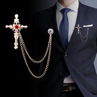 Rhinestone Brooch, Tibetan Style, Cross, plated, for man & with rhinestone, more colors for choice, nickel, lead & cadmium free, 140mm, Sold By PC