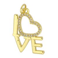 Cubic Zirconia Micro Pave Brass Pendant, Alphabet Letter, gold color plated, fashion jewelry & DIY & micro pave cubic zirconia, golden, 17x24x2mm, Hole:Approx 3mm, 10PCs/Lot, Sold By Lot