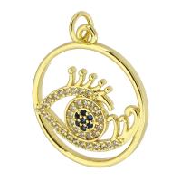 Cubic Zirconia Micro Pave Brass Pendant, Round, gold color plated, fashion jewelry & DIY & evil eye pattern & micro pave cubic zirconia, golden, 20x23x3mm, Hole:Approx 3mm, 10PCs/Lot, Sold By Lot