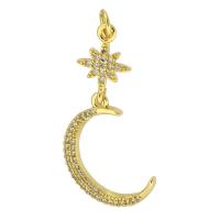 Cubic Zirconia Micro Pave Brass Pendant Moon gold color plated fashion jewelry & DIY & micro pave cubic zirconia golden 33mm Approx 3.5mm Sold By Lot