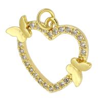 Cubic Zirconia Micro Pave Brass Pendant, Heart, gold color plated, fashion jewelry & DIY & micro pave cubic zirconia, golden, 23x18x3mm, Hole:Approx 3.5mm, 10PCs/Lot, Sold By Lot