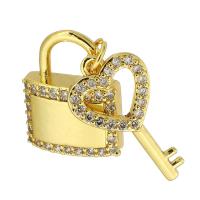 Cubic Zirconia Micro Pave Brass Pendant Lock and Key gold color plated fashion jewelry & DIY & micro pave cubic zirconia golden Approx 2mm Sold By Lot