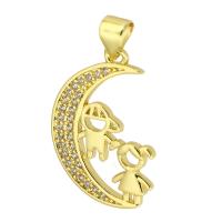 Cubic Zirconia Micro Pave Brass Pendant Moon gold color plated fashion jewelry & DIY & micro pave cubic zirconia golden Approx 3mm Sold By Lot