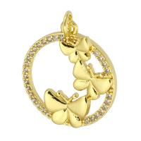 Cubic Zirconia Micro Pave Brass Pendant, Round, gold color plated, fashion jewelry & DIY & micro pave cubic zirconia, golden, 20x23x3mm, Hole:Approx 3.5mm, 10PCs/Lot, Sold By Lot