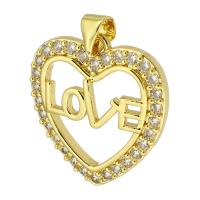 Cubic Zirconia Micro Pave Brass Pendant Heart gold color plated fashion jewelry & DIY & micro pave cubic zirconia golden Approx 3.5mm Sold By Lot