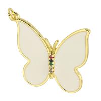 Cubic Zirconia Micro Pave Brass Pendant, Butterfly, gold color plated, fashion jewelry & DIY & micro pave cubic zirconia & enamel, multi-colored, 30.50x29.50x2mm, Hole:Approx 3mm, 10PCs/Lot, Sold By Lot