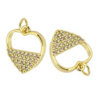 Cubic Zirconia Micro Pave Brass Pendant, Heart, gold color plated, fashion jewelry & DIY & micro pave cubic zirconia, golden, 13x14x3mm, Hole:Approx 3mm, 10PCs/Lot, Sold By Lot