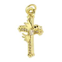 Cubic Zirconia Micro Pave Brass Pendant, Cross, gold color plated, fashion jewelry & DIY & micro pave cubic zirconia, golden, 11x20x3mm, Hole:Approx 3mm, 10PCs/Lot, Sold By Lot