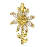 Cubic Zirconia Micro Pave Brass Pendant, Sunflower, gold color plated, fashion jewelry & DIY & micro pave cubic zirconia, golden, 12x19x3mm, Hole:Approx 3mm, 10PCs/Lot, Sold By Lot