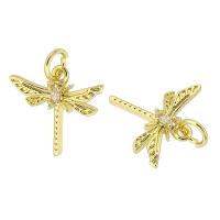 Cubic Zirconia Micro Pave Brass Pendant, Dragonfly, gold color plated, fashion jewelry & DIY & micro pave cubic zirconia, golden, 14x13x3mm, Hole:Approx 3mm, 10PCs/Lot, Sold By Lot