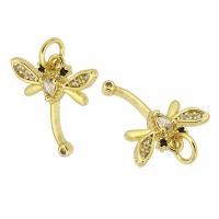 Cubic Zirconia Micro Pave Brass Pendant, Dragonfly, gold color plated, fashion jewelry & DIY & micro pave cubic zirconia, golden, 14x14x3mm, Hole:Approx 3mm, 10PCs/Lot, Sold By Lot
