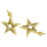 Cubic Zirconia Micro Pave Brass Pendant, Star, gold color plated, fashion jewelry & DIY & micro pave cubic zirconia, golden, 14x16x3.50mm, Hole:Approx 3mm, 10PCs/Lot, Sold By Lot
