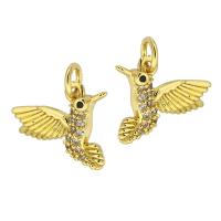 Cubic Zirconia Micro Pave Brass Pendant, Bird, gold color plated, fashion jewelry & DIY & micro pave cubic zirconia, golden, 14x11x3mm, Hole:Approx 3mm, 10PCs/Lot, Sold By Lot