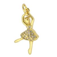 Cubic Zirconia Micro Pave Brass Pendant, Girl, gold color plated, fashion jewelry & DIY & micro pave cubic zirconia, golden, 15x25.50x4mm, Hole:Approx 3mm, 110PCs/Lot, Sold By Lot