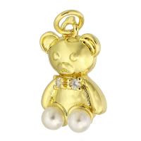 Cubic Zirconia Micro Pave Brass Pendant with ABS Plastic Pearl Bear gold color plated fashion jewelry & DIY & micro pave cubic zirconia golden Approx 3mm Sold By Lot