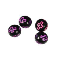 Acrylic Jewelry Beads, Round, with cross pattern & DIY, black, 8mm, Approx 800PCs/Bag, Sold By Bag