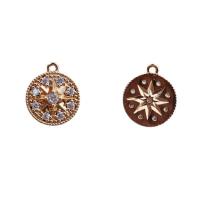 Rhinestone Brass Pendants Flat Round gold color plated Unisex & with rhinestone nickel lead & cadmium free 14mm Sold By PC