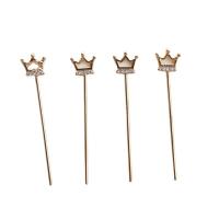 Hair Stick Brass Crown gold color plated with rhinestone & hollow nickel lead & cadmium free 42mm Sold By PC