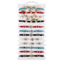 Crystal Bracelet Set, with Polyester Cord & Tibetan Style, Evil Eye, gold color plated, 12 pieces & enamel & with rhinestone, mixed colors, Length:6.7 Inch, 12PCs/Set, Sold By Set